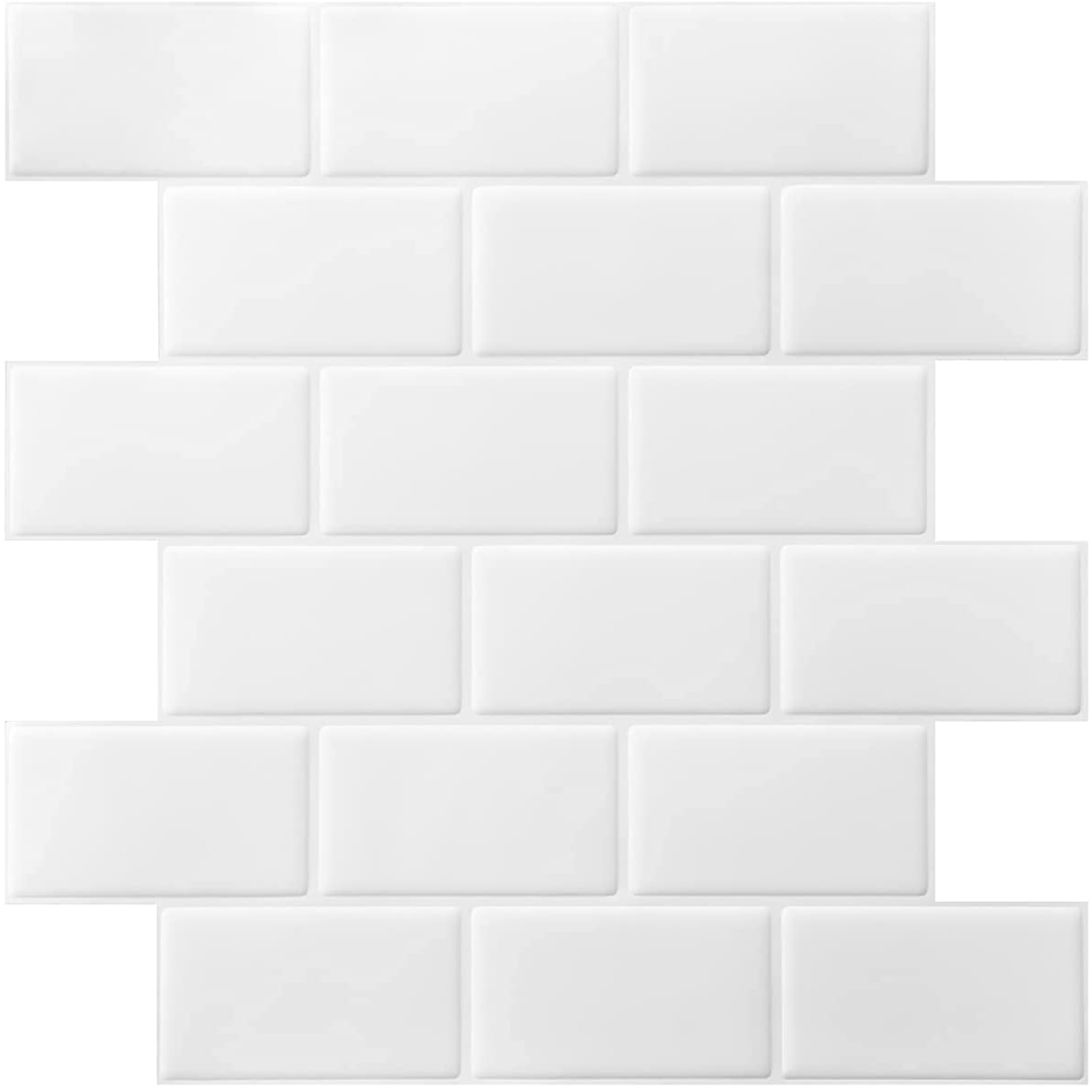 Subway Tile Peel and Stick Backsplash, White with gray grout: image 4